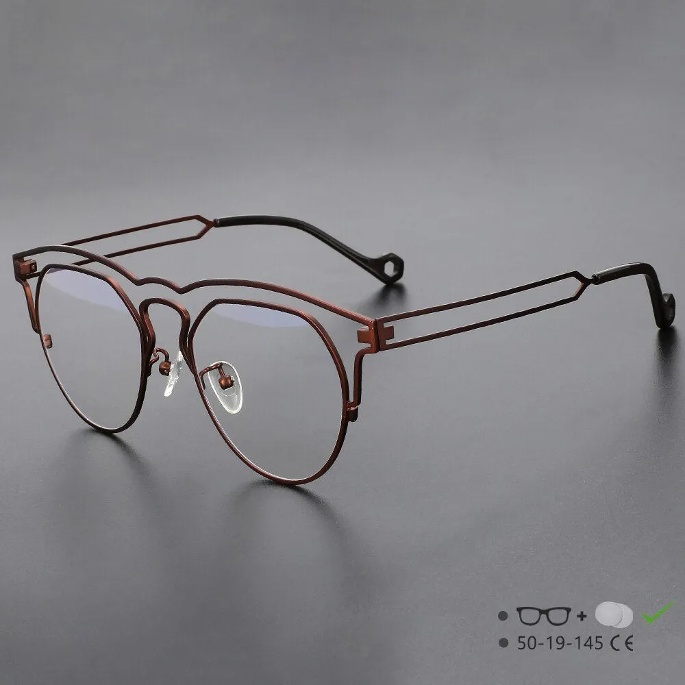 CCspace Unisex Full Rim Round Double Bridge Titanium Eyeglasses 55522