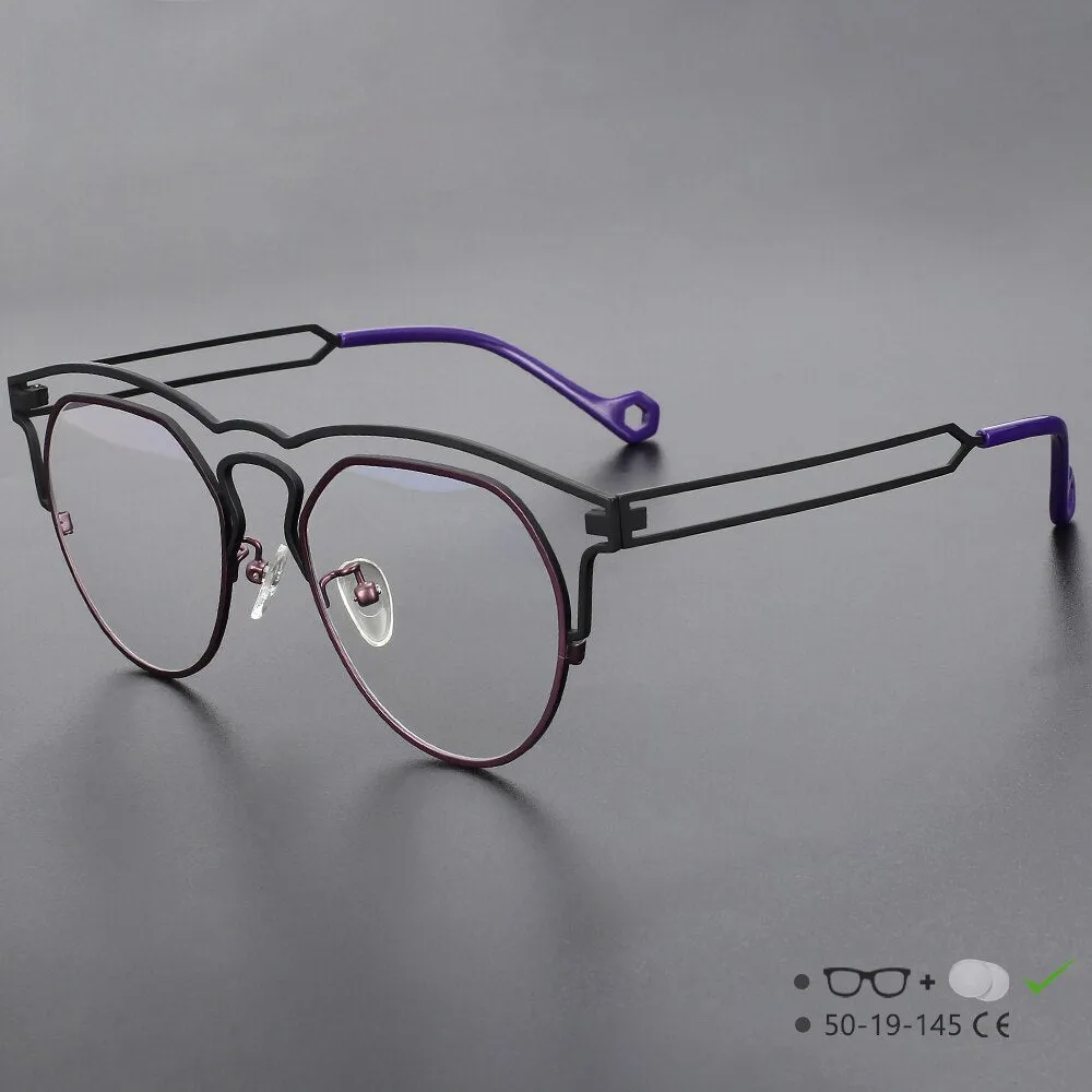 CCspace Unisex Full Rim Round Double Bridge Titanium Eyeglasses 55522