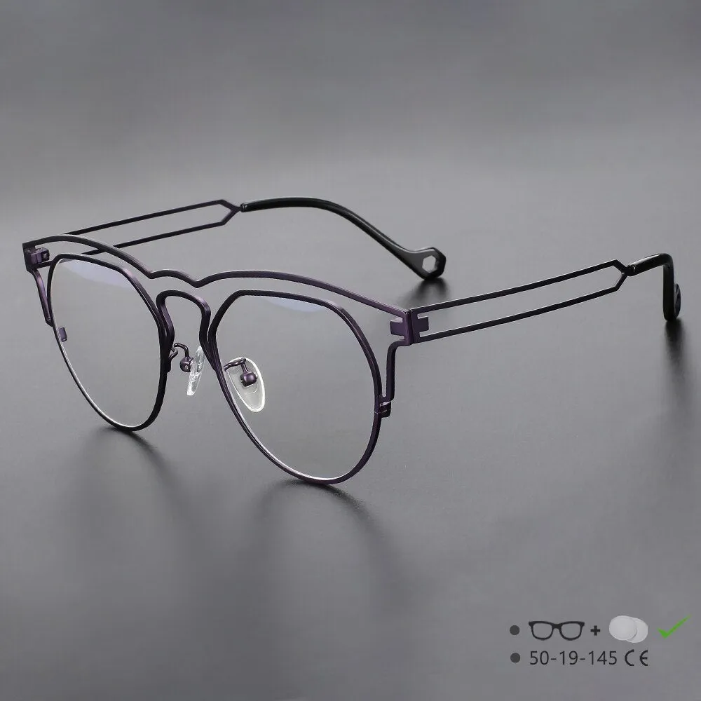 CCspace Unisex Full Rim Round Double Bridge Titanium Eyeglasses 55522
