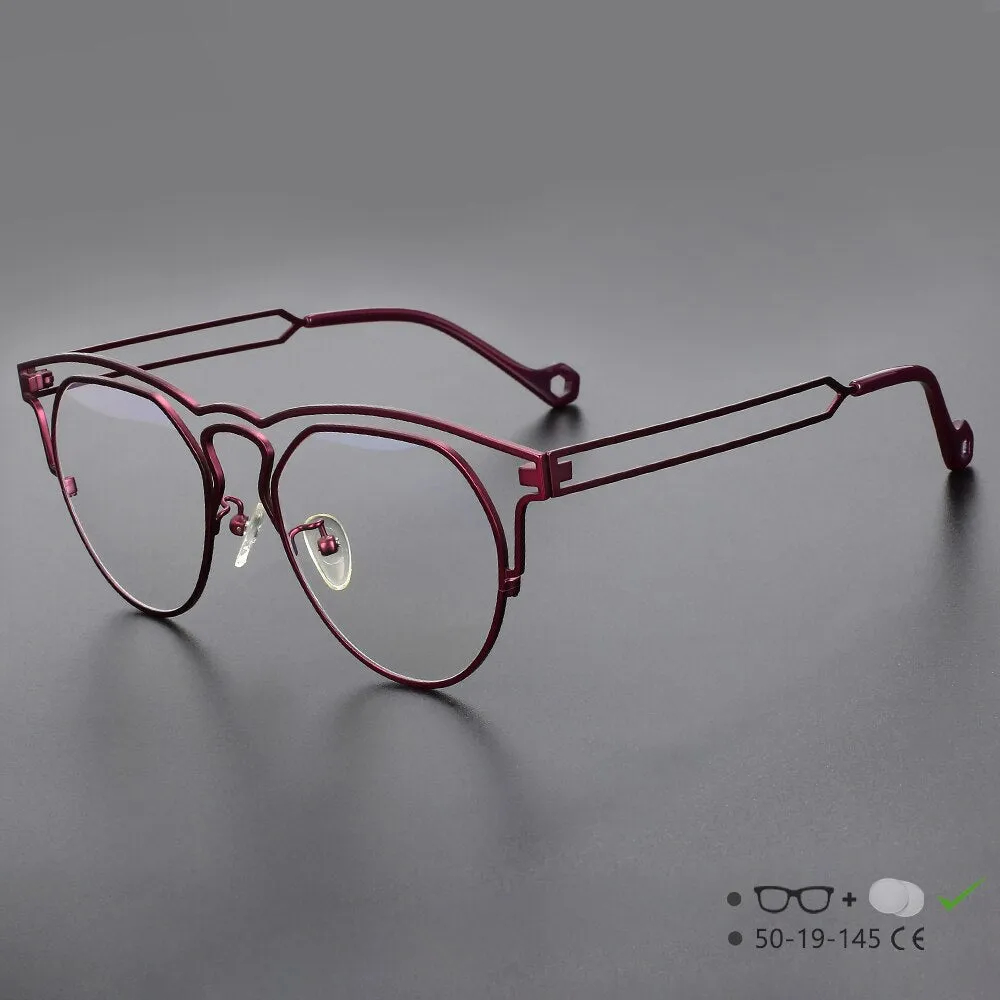 CCspace Unisex Full Rim Round Double Bridge Titanium Eyeglasses 55522