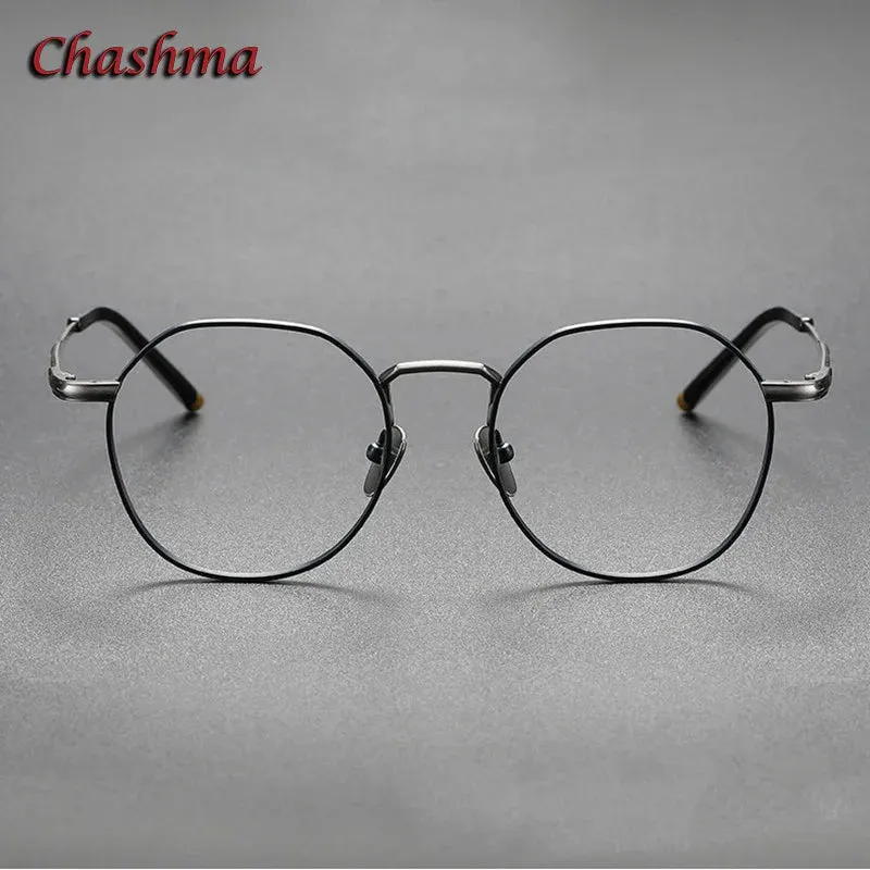 Chashma Ochki Unisex Full Rim Flat Top Round Titanium Eyeglasses 1937