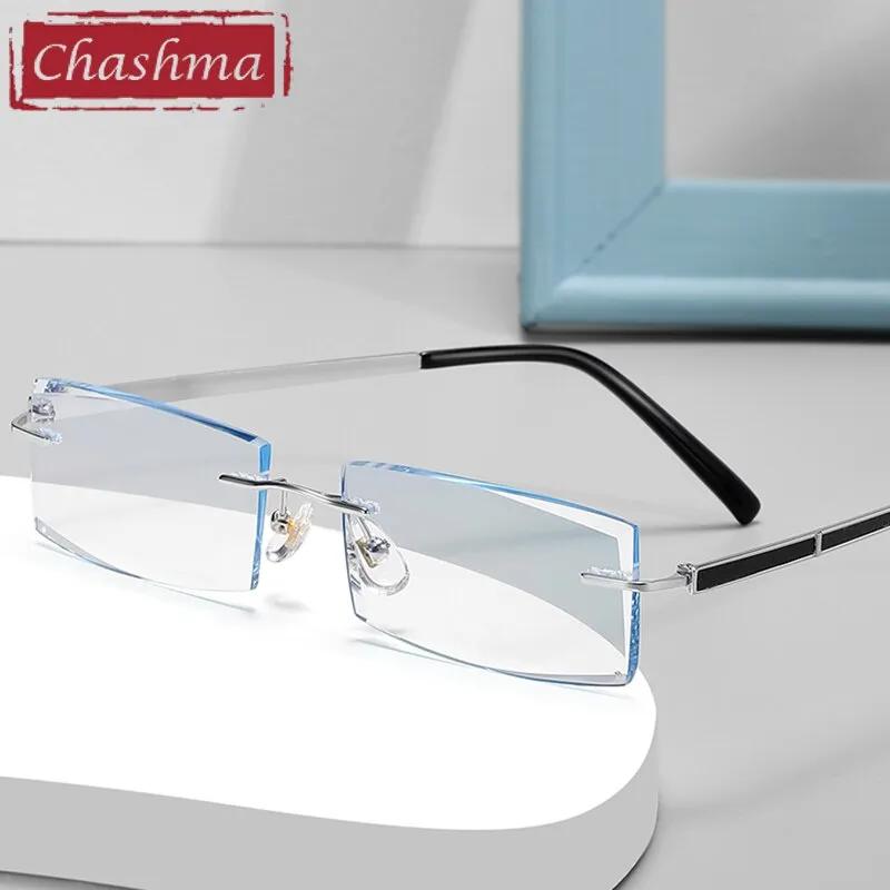 Chashma Ottica Men's Rimless Square Rectangle Titanium Eyeglasses Tinted Lenses 99987