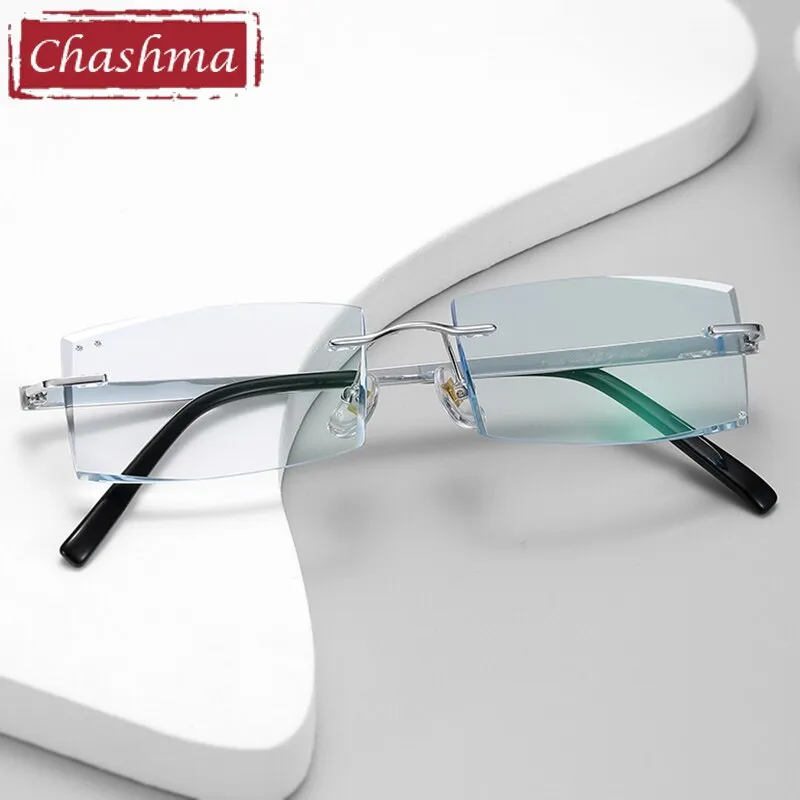 Chashma Ottica Men's Rimless Square Rectangle Titanium Eyeglasses Tinted Lenses 99987