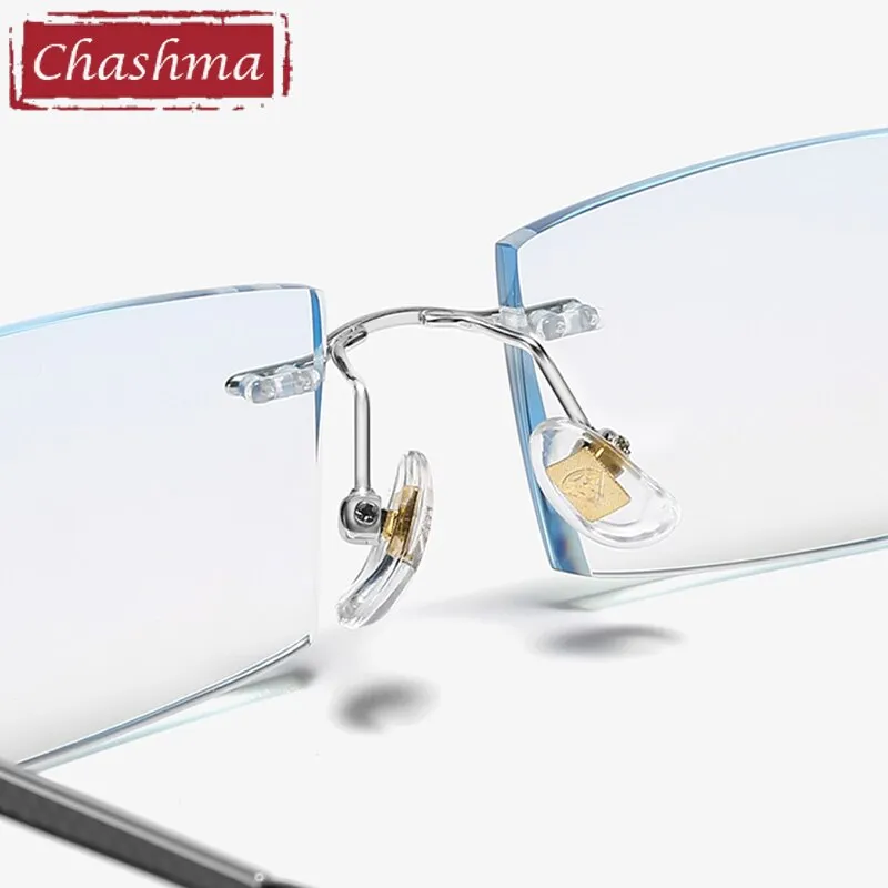 Chashma Ottica Men's Rimless Square Rectangle Titanium Eyeglasses Tinted Lenses 99987