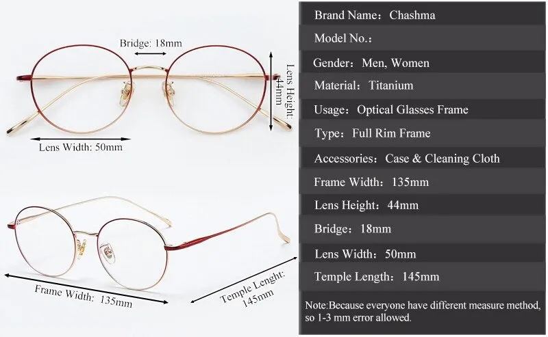 Chashma Ottica Unisex Full Rim Round Titanium Eyeglasses 093