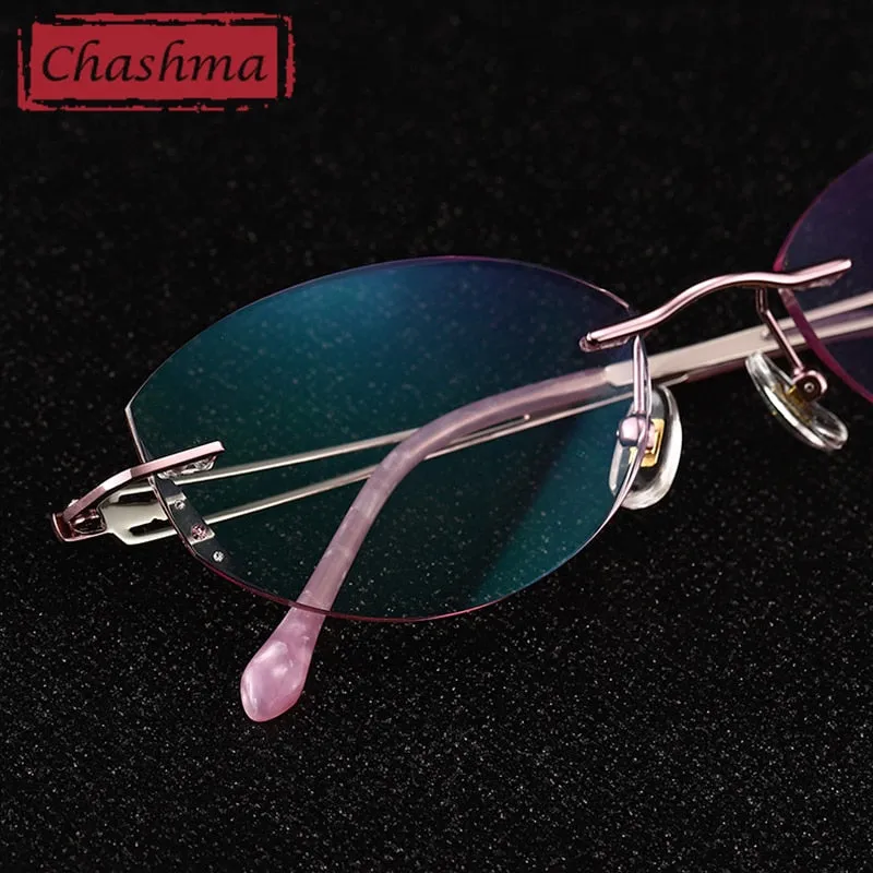 Chashma Ottica Women's Rimless Oval Cat Eye Titanium Eyeglasses Tinted Lenses 99018