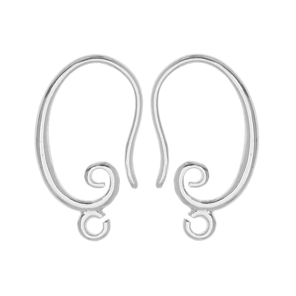 Earring Findings, Earwire Hooks with Loop 19.5mm, Platinum Tone (2 Pairs)