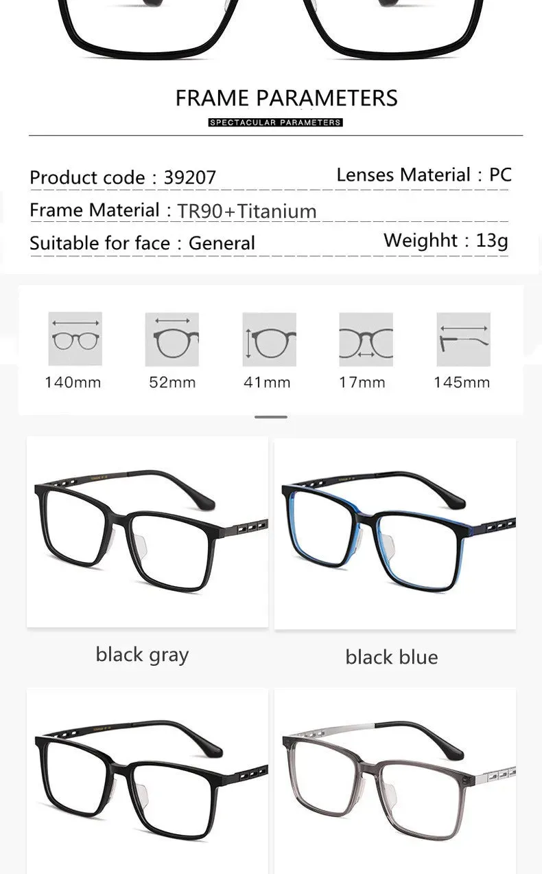 Kocolior Unisex Full Rim Square Tr 90 Titanium Alloy Eyeglasses F001