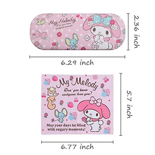 Pink Kitty Hard Shell Eyeglasses Cases Cartoon Protective Case with Glasses Cloth Storage Box Holder for Girl Teen-4