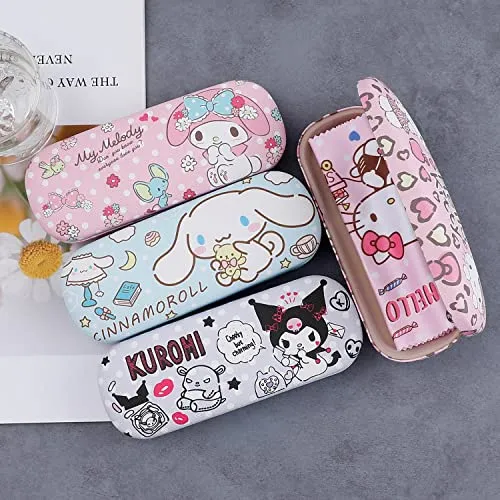 Pink Kitty Hard Shell Eyeglasses Cases Cartoon Protective Case with Glasses Cloth Storage Box Holder for Girl Teen-4