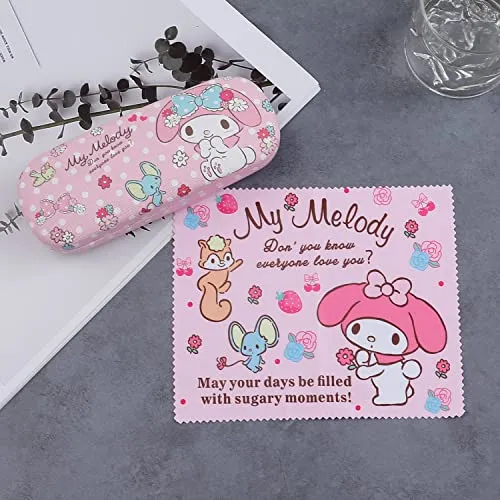 Pink Kitty Hard Shell Eyeglasses Cases Cartoon Protective Case with Glasses Cloth Storage Box Holder for Girl Teen-4