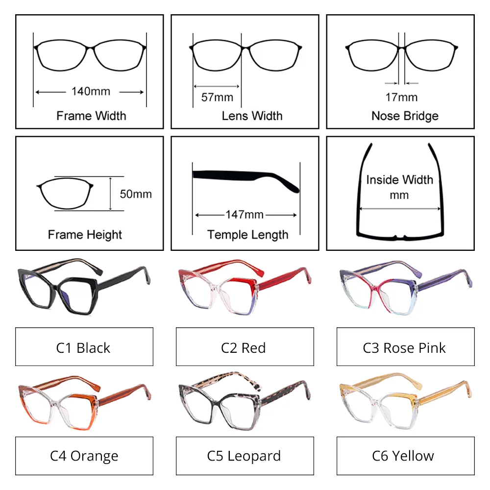 Ralferty Women's Full Rim Square Cat Eye Tr 90 Acetate Eyeglasses F82026