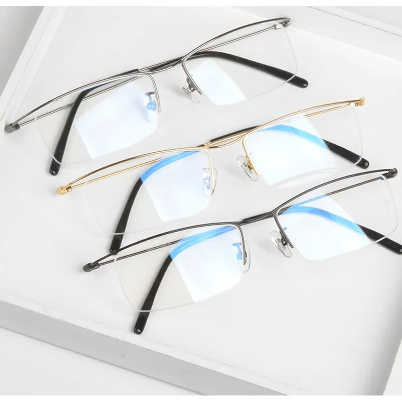 Reven Jate Men's Eyeglasses Browline Half Rim Titanium Ej1010 Spectacles