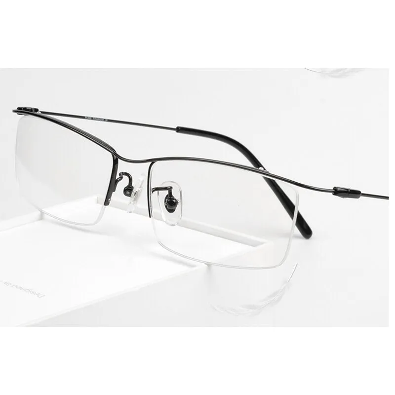 Reven Jate Men's Eyeglasses Browline Half Rim Titanium Ej1010 Spectacles