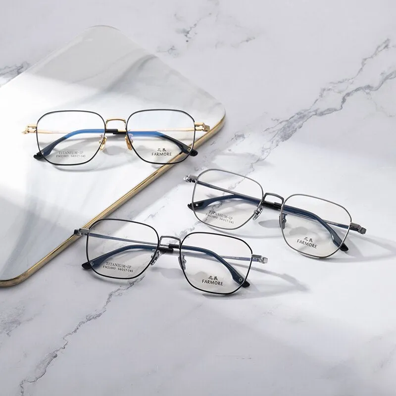 Reven Jate Unisex Full Rim Polygon Square Titanium Eyeglasses 21003